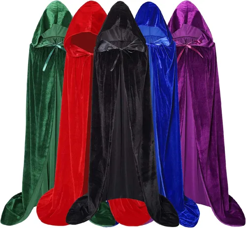 Vista 7 de Capa unisex con capucha, capa larga de terciopelo con capucha, disfraz de Halloween, fiesta de vampiro renacentista