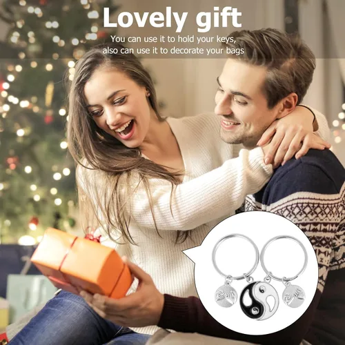 Vista 5 de Generic Yin Yang - Llaveros redondos a juego para parejas, llavero con colgante magnético, cadena de relación, regalo de empalme de tai para mejor
