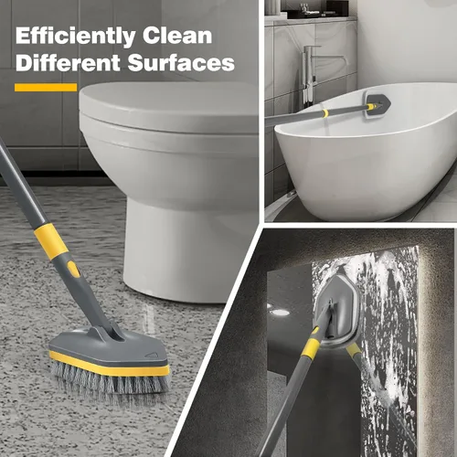 Vista 2 de Cepillo de ducha con mango largo para limpieza, cepillo de ducha extensible 3 en 1 de 56 pulgadas, accesorio intercambiable para limpiar la pared
