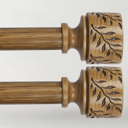 Vista 16 de Barras de cortina de madera boho para ventanas de 32 a 45 pulgadas, barra de cortina ajustable de 1 pulgada con remates de hojas de grano de madera