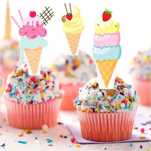 Vista 7 de 48 adornos para cupcakes de helado de verano, selecciones de pastel de cumpleaños, decoraciones de fiesta de helado para dulces temas de verano
