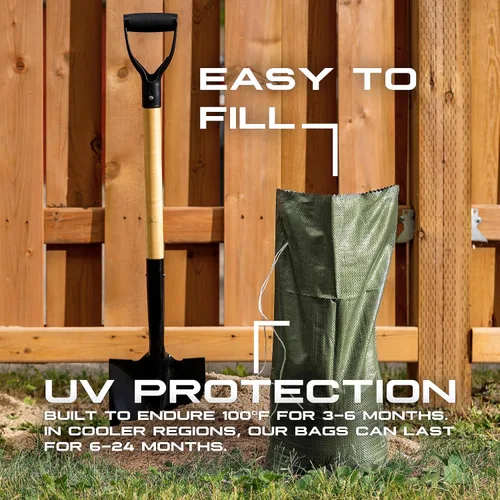Vista 6 de Bolsas de arena resistentes para inundaciones, bolsas de arena vacías con cuerdas de amarre, protección UV 1600 horas, control de inundaciones, 14 x