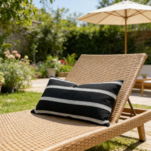 Vista 6 de Slow Cow Funda de almohada rectangular decorativa con textura lumbar para sofá, 12 x 20 pulgadas, color negro mezclado con blanco roto B-raya negra
