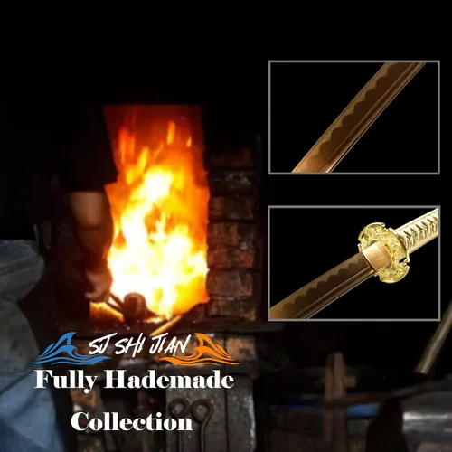 Vista 3 de 40.6 pulgadas de acero de alto carbono al horno dragón de oro japonés Katana Samurai Espada Full Tang jian