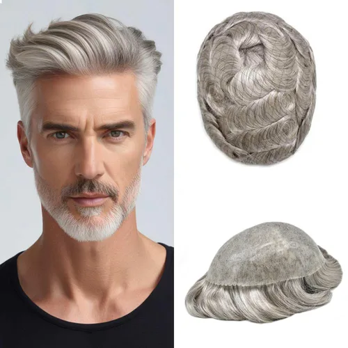 Vista 27 de Mens Toupee Hair System para hombres Piezas de pelo Sistema de reemplazo Poly Skin Toupee para hombres Protesis Capilar Para Hombre 6X8#1 Jet Black