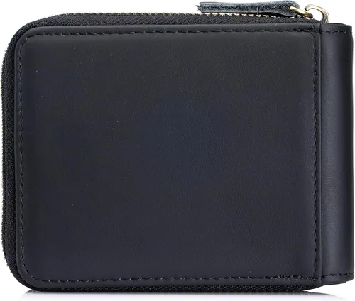 Vista 32 de LUKZIJAES Billetera de cuero genuino para hombre, con bloqueo RFID, delgada, plegable, bolsillo frontal, #3-Café, Vintage