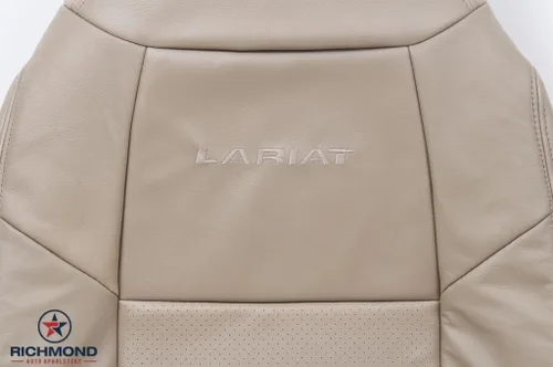 Vista 4 de 2001 Ford F-350 Lariat perforado Driver Side Lean Back carcasa Asiento de piel de repuesto w/Lariat Logo, Tan