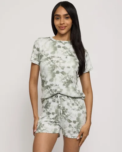 Vista 2 de Real Essentials - Conjunto ultrasuave de pijama de manga corta con pantalones cortos para mujer, para descansar y dormir