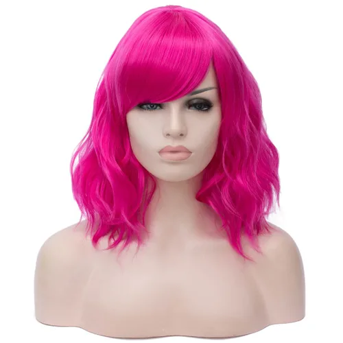 Vista 16 de BUFASHION Peluca rizada corta ondulada de 14 pulgadas para mujer, peluca sintética para cosplay, Halloween, peluca con flequillo lateral (negro)