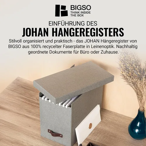 Vista 2 de Bigso Box of Sweden Organizador de archivos con elegante asa de cuero, caja organizadora de aspecto escandinavo que incluye 8 archivos colgantes