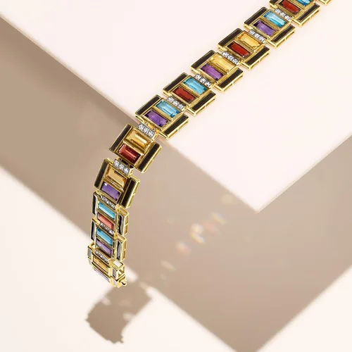 Vista 3 de Ross-Simons 22.50 ct. t.w. Multi-Gemstone Art Deco-Inspired Bracelet With Black Enamel in 18kt Gold Over Sterling