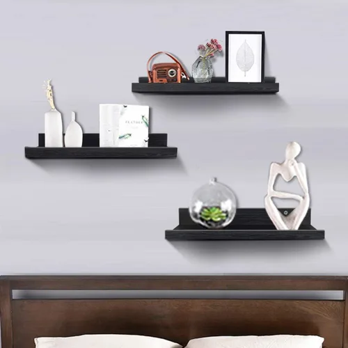 Vista 4 de Lavezee Juego de 3 estantes flotantes montados en la pared de 24 pulgadas, color negro, repisa para cocina, sala de estar, dormitorio, oficina