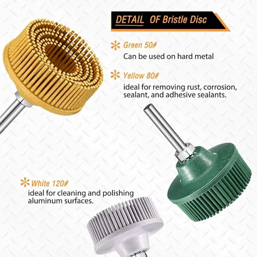Vista 7 de Honoson - 6 discos de cerdas de 2 pulgadas con accesorio de vástago de 1/4 pulgadas 50 80 120 Grit Assortment, 1/4 Inch Shank Included, Suitable