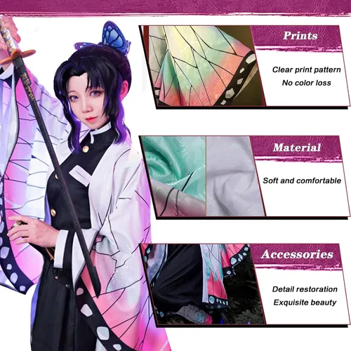 Vista 4 de Disfraz de Kochou Shinobu para cosplay de Shinobu, conjunto completo de cosplay