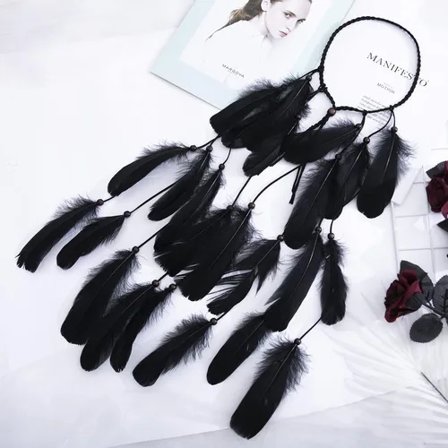 Vista 2 de LUREME Diadema de plumas hippie para mujer, disfraz indio, accesorio para el cabello de plumas (Hb00010)