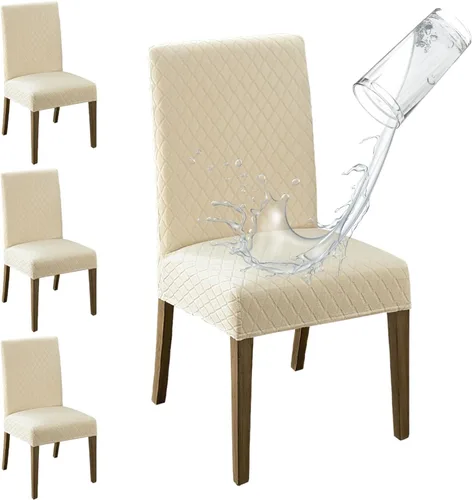 Vista 13 de MOSAYT Juego de 2 fundas para sillas de comedor 100% impermeables, súper ajuste elástico jacquard Parson, fundas extraíbles y lavables para sillas