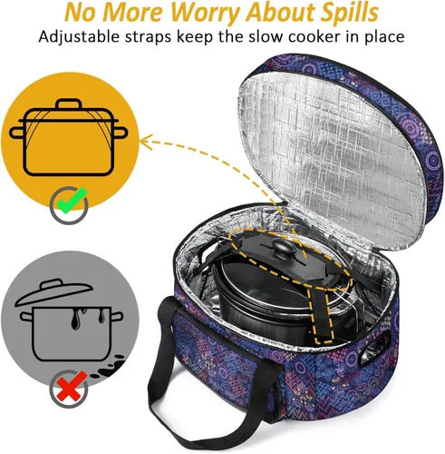 Vista 3 de YOREPEK Transportador de olla de cocción lenta de 2 capas, compatible con Crock-Pot de 6, 7, 8 cuartos de galón, bolsa de viaje grande aislada