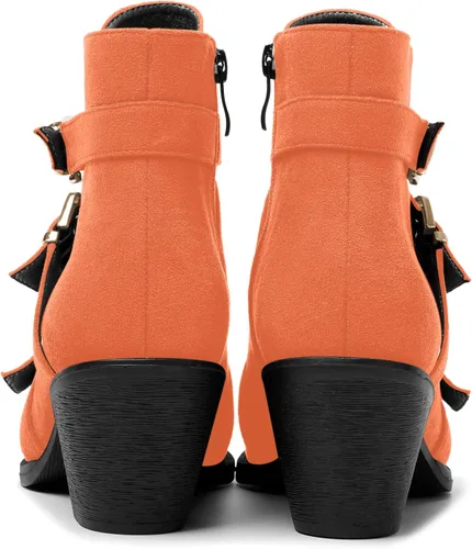 Vista 4 de AMBELIGHT Botas altas de tacón bajo grueso con cremallera y puntera puntiaguda para mujer, 2.5 pulgadas