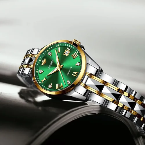 Vista 4 de OLEVS Relojes automáticos para mujer, de lujo, con diamantes de imitación, con cristales de zafiro, elegante, de acero de tungsteno, impermeable