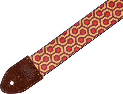 Vista 3 de Levy's Leathers - Correa de guitarra de poliéster de 2 pulgadas, diseño hexagonal; borgoña, rojo y mostaza (MP2-007)