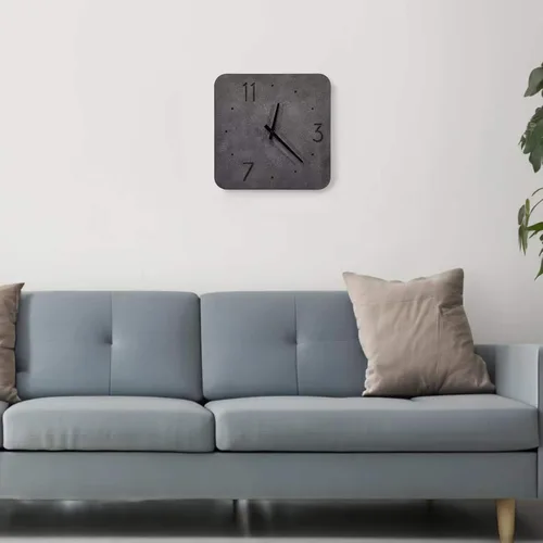Vista 3 de [PJ Collection] Reloj de madera con acento de cemento de 12 pulgadas, reloj de madera de color cemento, reloj de pared cuadrado de madera, reloj