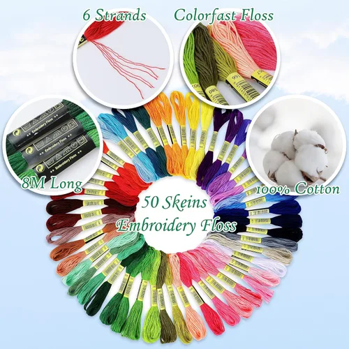 Vista 3 de ATDAWN Bordado de color arcoíris, hilos de punto de cruz, pulseras, hilo de manualidades, 50