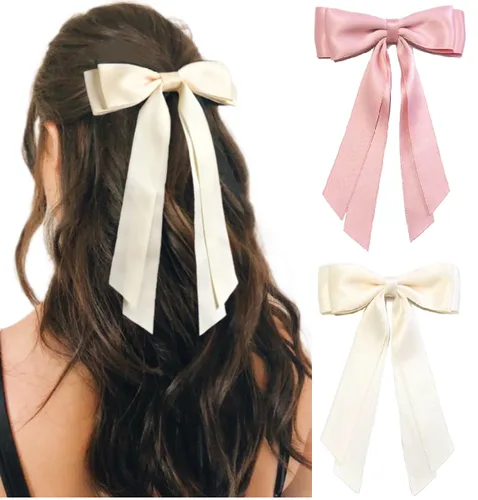Vista 9 de Lazos para el pelo con clips para mujer, cintas para el pelo con lazo para niñas, accesorios de moda de otoño para el cabello, Negro y Marrón