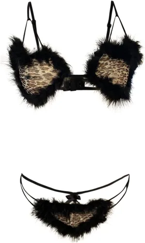 Vista 7 de Ropa interior sexy de dos piezas con estampado de leopardo y corazón de melocotón para mujer lencería larga para mujer talla grande negro L