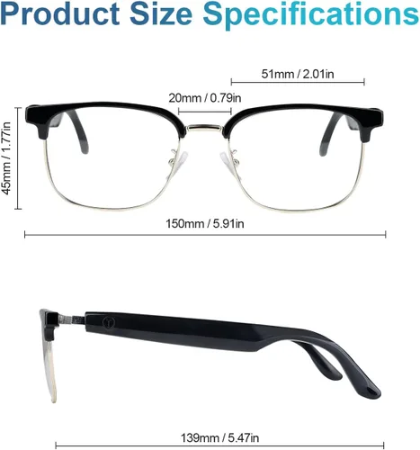 Vista 8 de Gafas inteligentes AI, gafas de audio Bluetooth con traductor en tiempo real para 164 idiomas, sin suscripción para la aplicación, lentes Dorado