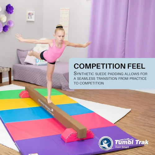 Vista 2 de Tumbl Trak viga de equilibrio modelo Brianna de gamuza. Rosado