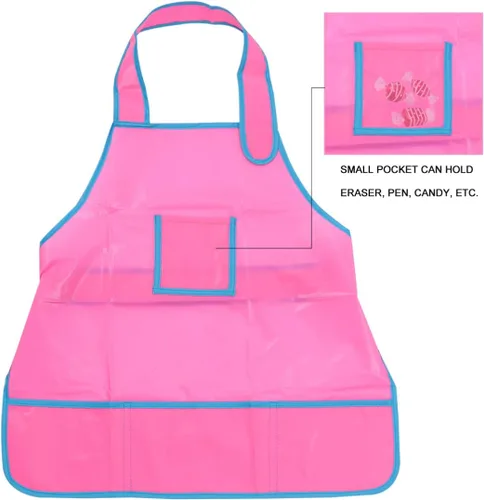 Vista 5 de GALPADA Delantal de pintura para niños, delantal de pintura, suministros de arte, delantal de plástico para niños, Rosado