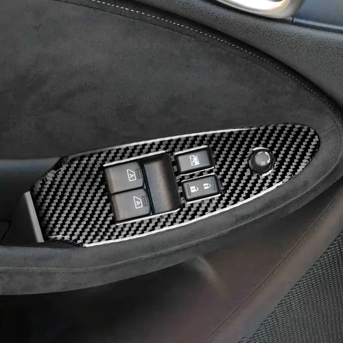 Vista 4 de Fibra de carbono compatible con accesorios Nissan, calcomanía para panel de botón de interruptor de elevación de ventana de automóvil para Nissan