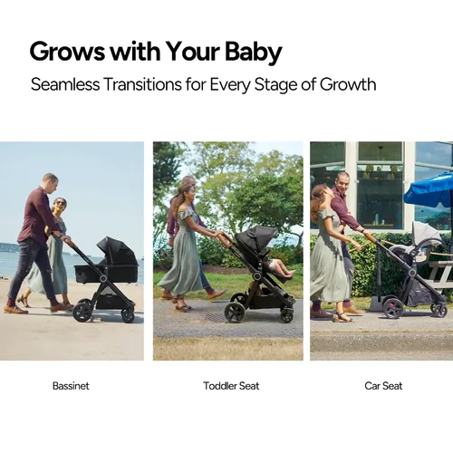 Vista 5 de Mompush Ultimate2 Cochecito de bebé, Cochecito convertible premium de tamaño completo para niños, Asiento reversible con ajuste de reclinación