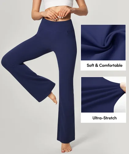 Vista 2 de IUGA - Pantalones de yoga de corte de bota para mujer, pantalón de cintura alta y control de abdomen, con 4 bolsillos, pantalones de entrenamiento
