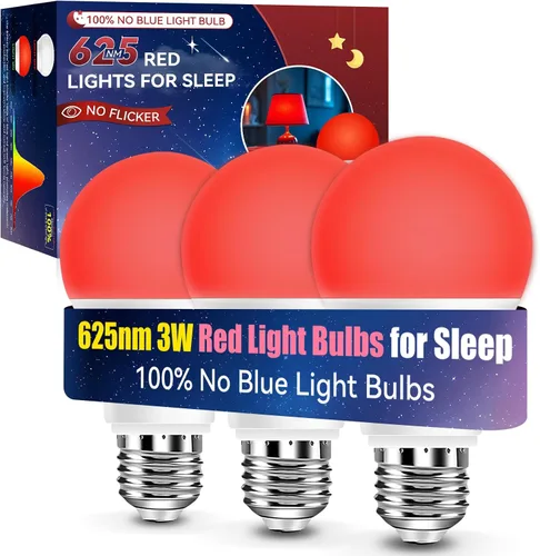 Vista 13 de Bombillas LED Neporal de 3 W 625 nm de color rojo para dormir, 100% de bloqueo de luz azul, luz nocturna roja para promover la melatonina, bombilla