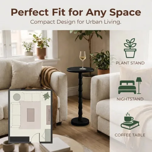 Vista 9 de Relso Sakala Mesa de Bebidas de Madera Maciza de Mango - 24 Pulgadas de Alto, Elegante Mesa Lateral, Mesa Terminal Moderna para Sala de Estar