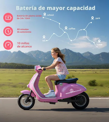 Vista 4 de Motocicleta eléctrica de 24 V para niños grandes, 350 W