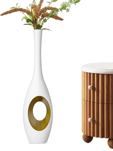 Vista 10 de Jarrón de piso negro de 60 cm – Cuerpo ovalado en forma de dona con cuello delgado de 7,6 cm, jarrones decorativos altos modernos para sala