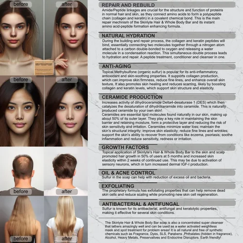 Vista 7 de Jabón en barra natural para el cabello y todo el cuerpo - Reparación del cabello y la piel - Queratina y péptidos de colágeno Cabello: Promueve