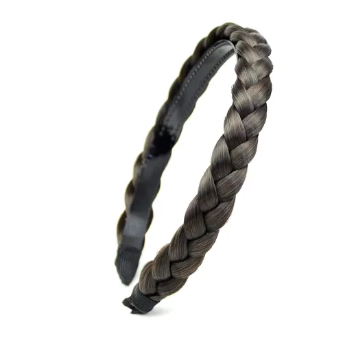 Vista 26 de Ancho de 1.5 cm Banda de pelo sintético trenzada estrecha con dientes para mujeres y niñas (Negro)