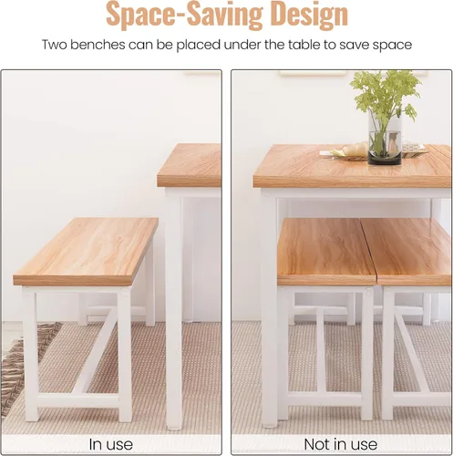 Vista 5 de Recaceik Juego de mesa de comedor con banco, juego de muebles de comedor de 3 piezas, juego de mesa de cocina, estructura resistente, comedor que