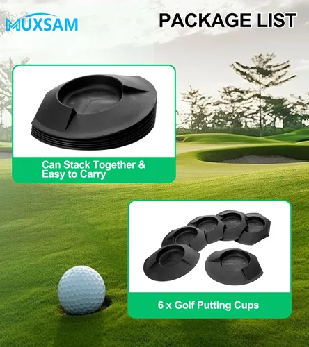 Vista 4 de MUXSAM 6 tazas de putter en todas las direcciones para practicar golf color negro, copa de entrenamiento de golf, agujero de práctica de golf, ayuda