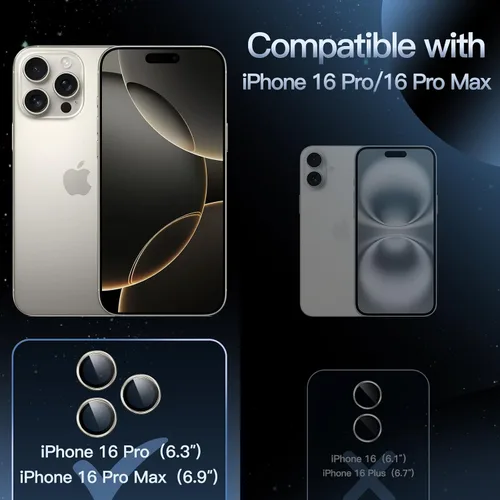 Vista 2 de JETech Protector de lente de cámara para iPhone 16 Pro/16 Pro Max, titanio natural Vidrio templado 9H, cubierta de anillo individual de metal