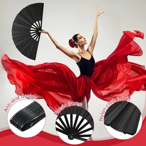 Vista 3 de 15 abanicos de mano plegables grandes para baile de línea, aplaudiendo, fanáticos rave, a granel para hombres y mujeres, bailando, chino, japonés