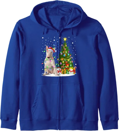Vista 4 de Lighting Xmas Tree Santa Bull Terrier Dog Christmas Zip Hoodie