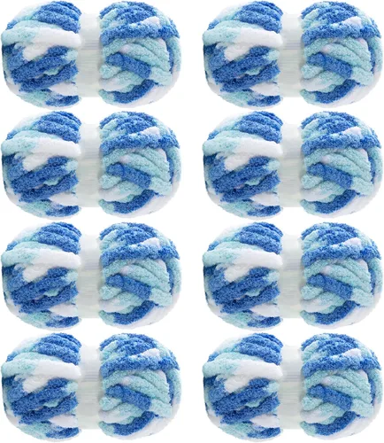 Vista 23 de MABOZOO Hilo Grueso Tie Dye para Tejer a Ganchillo Paquete de 8, Hilo de Chenilla Jumbo Esponjoso, Hilo de Felpa Suave Voluminoso, Hilo Gigante