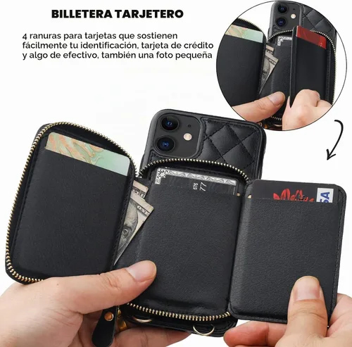 Vista 4 de Bocasal Funda tipo cartera tipo bandolera para iPhone 11, color negro
