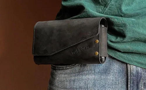 Vista 2 de Funda de cuero doble para teléfono para dos teléfonos, funda de teléfono doble para hombre, cinturón con clip para cinturón para iPhone 16 Pro Max