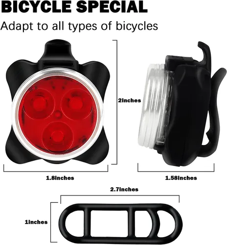 Vista 2 de Rechargeable LED Bike Light Sets, Super Bright Front Headlights and Rear LED Bicycle Lights, 650mah Lithium