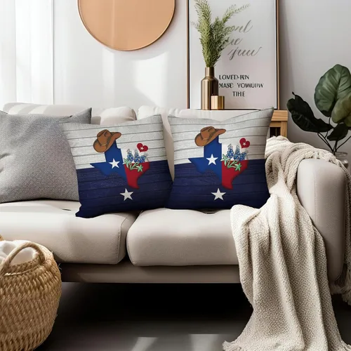 Vista 238 de Juego de 2 fundas de almohada de 16 x 16 pulgadas, diseño patriótico de bandera estadounidense con estrellas para exteriores, estilo casa de campo